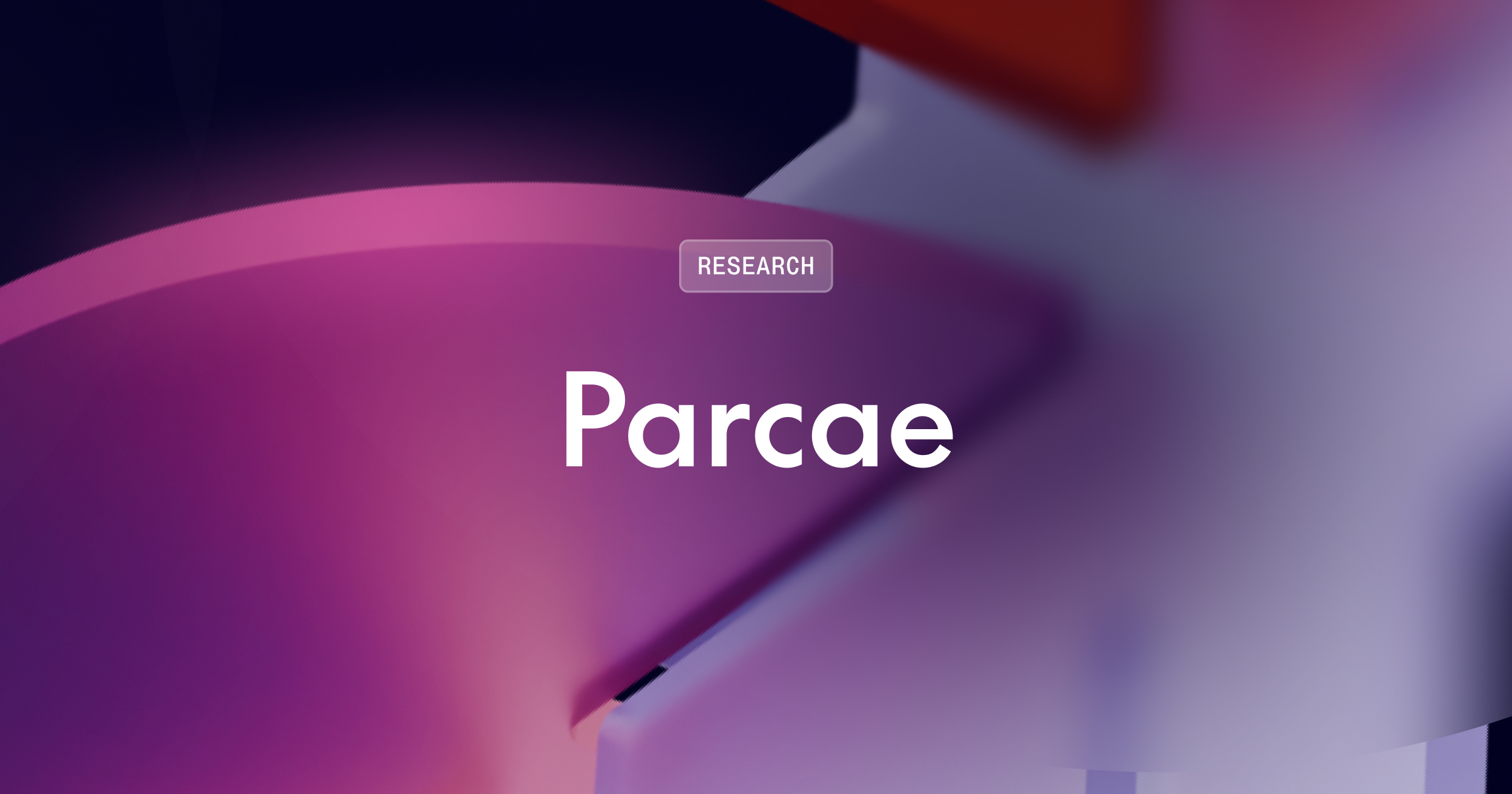 抽象紫色和粉色曲线形状,带有 Parcae 和研究标签字样
