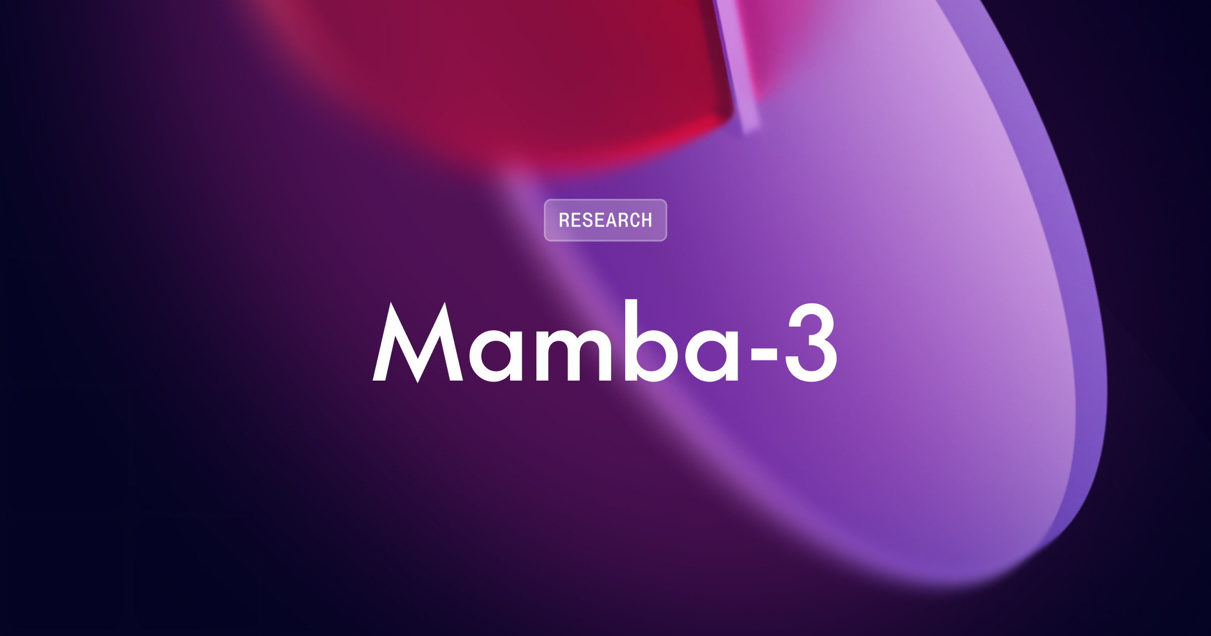 抽象紫色和红色渐变背景,中心文字为“RESEARCH”和“Mamba-3”。
